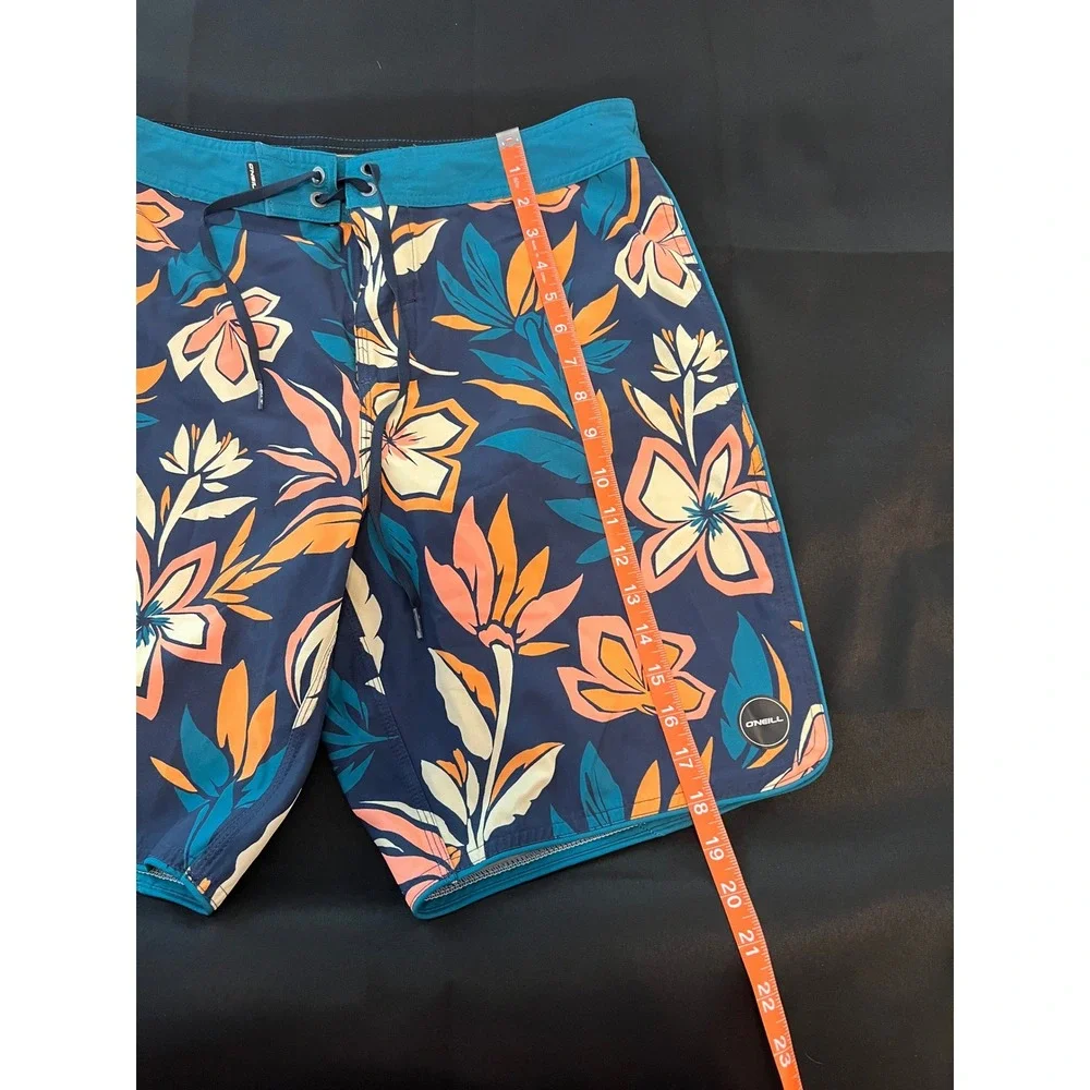 O'Neill Hyperfreak Mens Floral Board Shorts Navy Blue Orange Swim Trunks 30